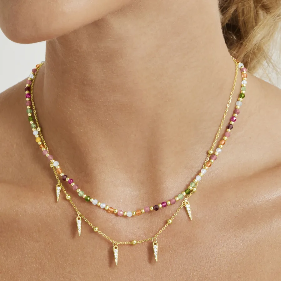 Collar de Plata de Ley 925 con Cristal Multicolor acabado en oro amarillo 18K - Dirrim