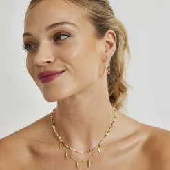 Collar de Plata de Ley 925 con Cristal Multicolor acabado en oro amarillo 18K - Dirrim
