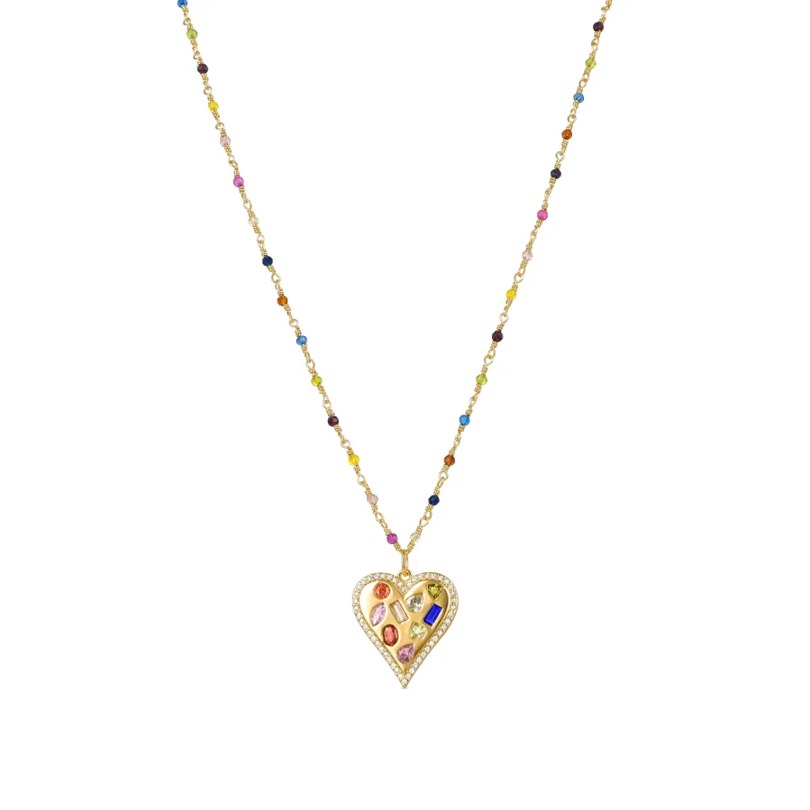 Collar de Plata de Ley 925 con Circonita Multicolor acabado en oro amarillo 18K - Hamka
