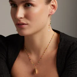 Collar de Plata de Ley 925 con Circonita Multicolor acabado en oro amarillo 18K - Hamka