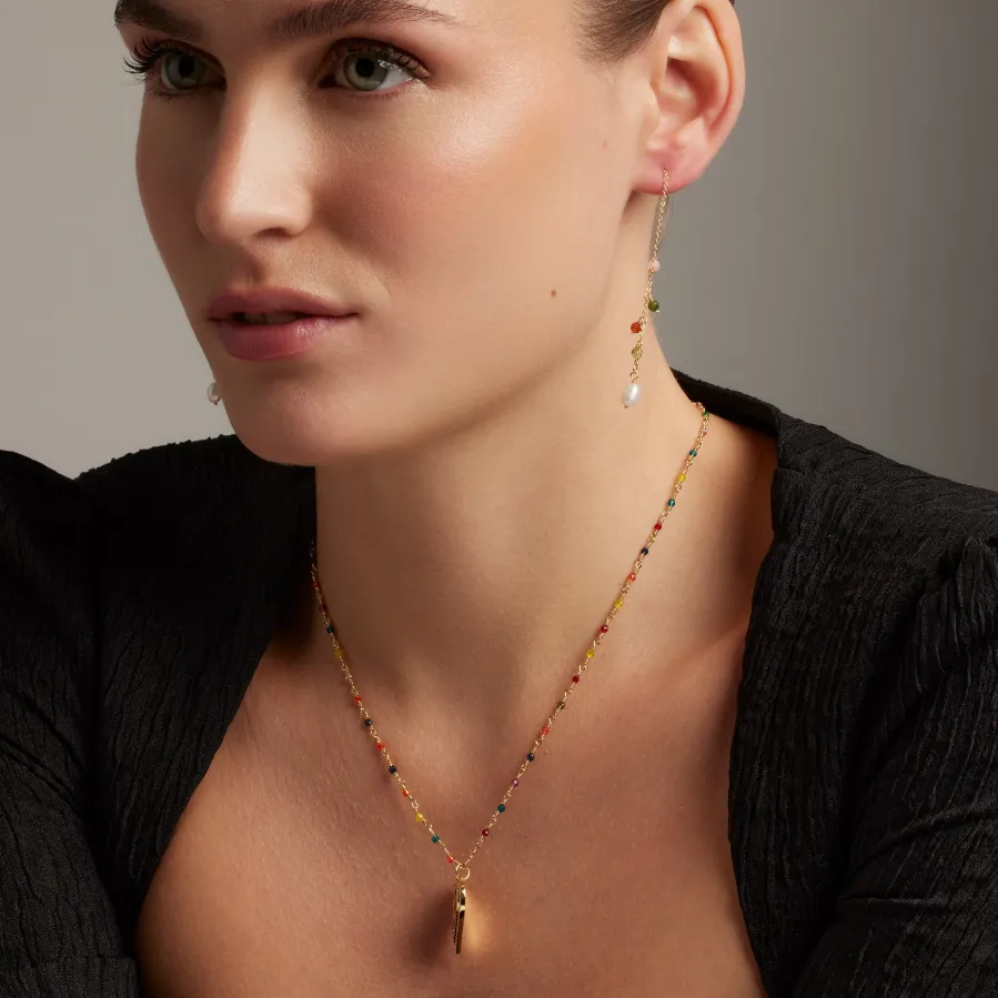 Collar de Plata de Ley 925 con Circonita Multicolor acabado en oro amarillo 18K - Hamka