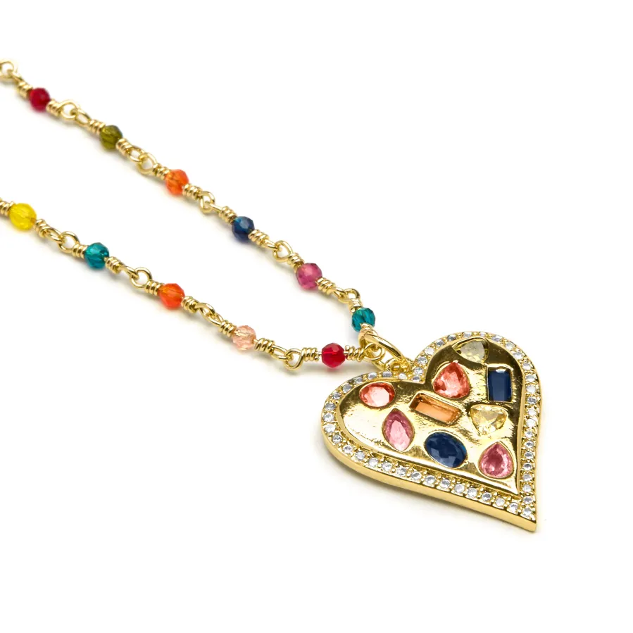 Collar de Plata de Ley 925 con Circonita Multicolor acabado en oro amarillo 18K - Hamka