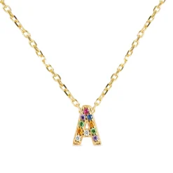 Collar de Plata de Ley 925 con Circonita Multicolor acabado en oro amarillo 18K - Alphabet