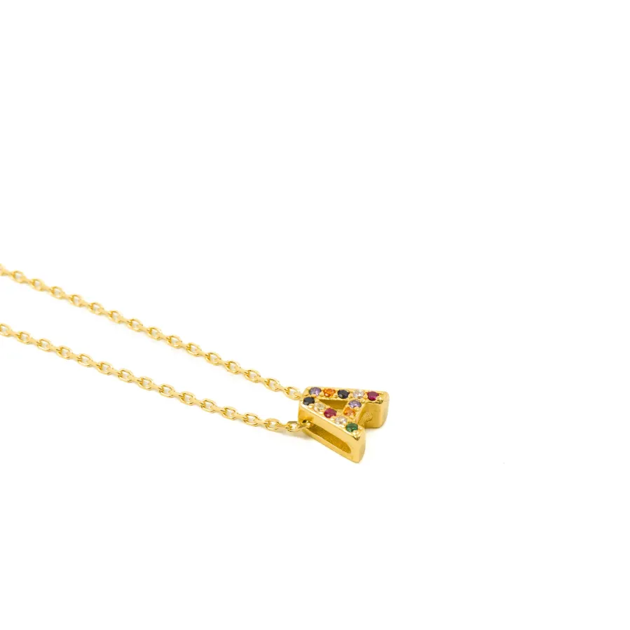 Collar de Plata de Ley 925 con Circonita Multicolor acabado en oro amarillo 18K - Alphabet