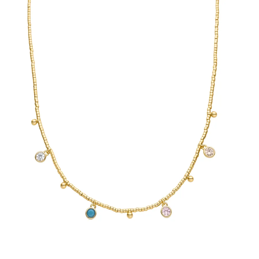 Collar de Plata de Ley 925 con Circonita Multicolor acabado en oro amarillo 18K - Mali