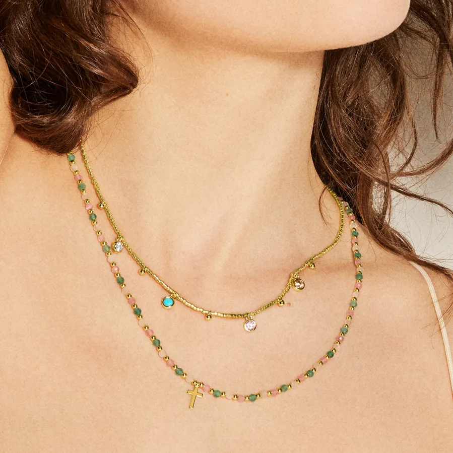 Collar de Plata de Ley 925 con Circonita Multicolor acabado en oro amarillo 18K - Mali