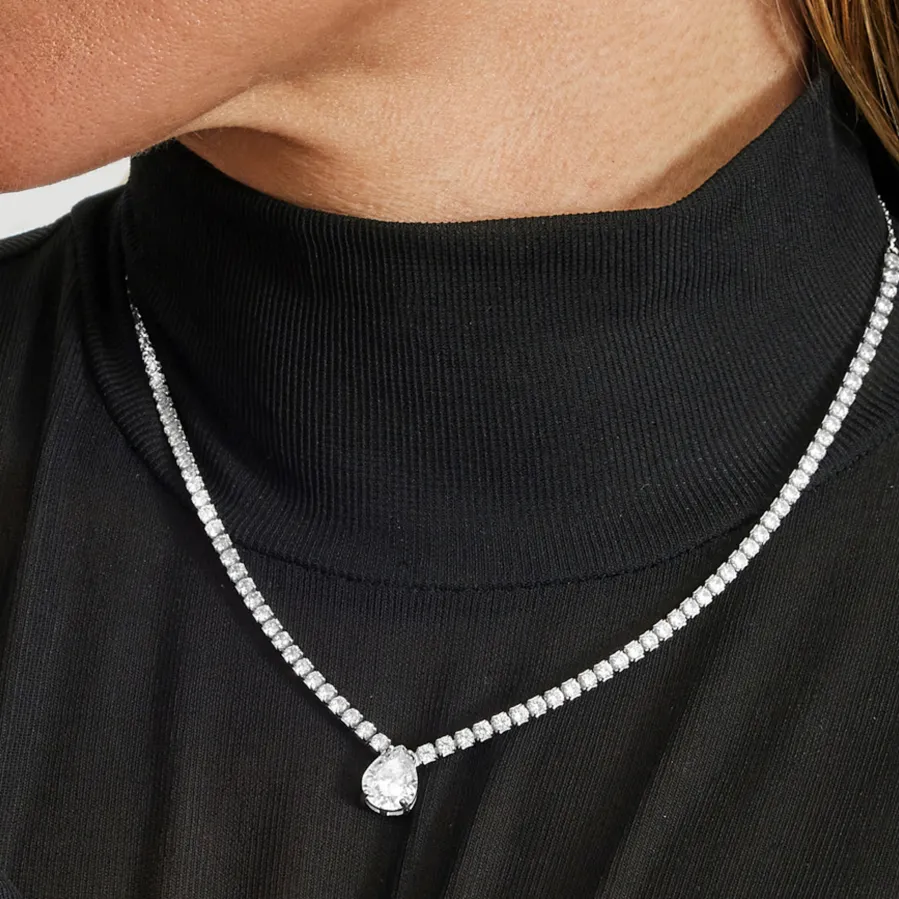 Collar de Plata de Ley 925 con Circonita Brillante acabado en rodio - Guoi