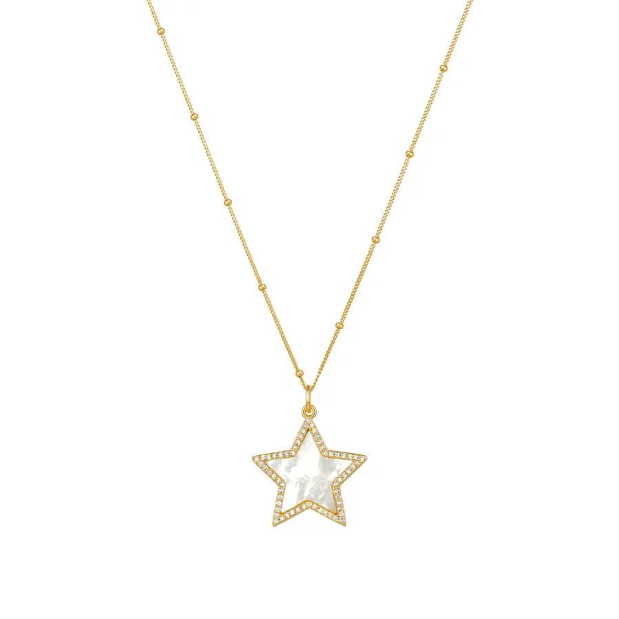 Collar de Plata de Ley 925 con Madreperla Blanca acabado en oro amarillo 18K - Adala