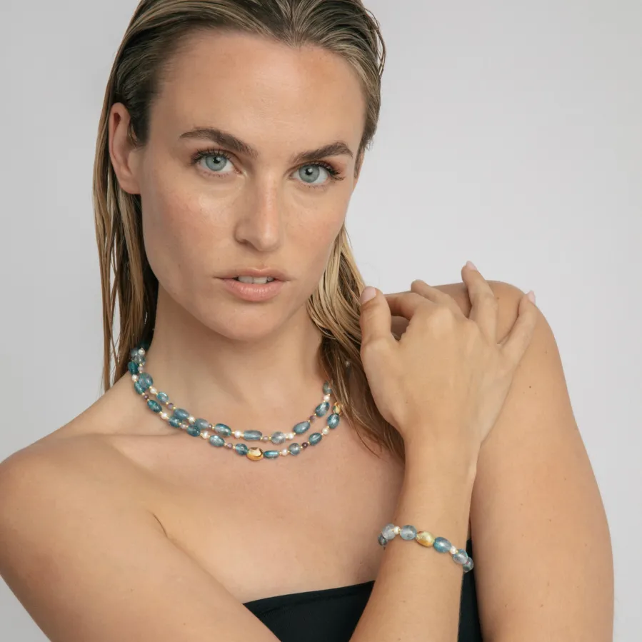 Collar de Plata de Ley 925 y Cristal Azul acabado en oro amarillo 18k - Aswudi