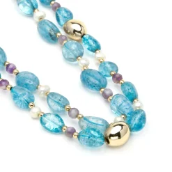 Collar de Plata de Ley 925 y Cristal Azul acabado en oro amarillo 18k - Aswudi
