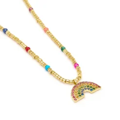 Collar de Plata de Ley 925 y Circonita Multicolor acabado en oro amarillo 18k - Nivart
