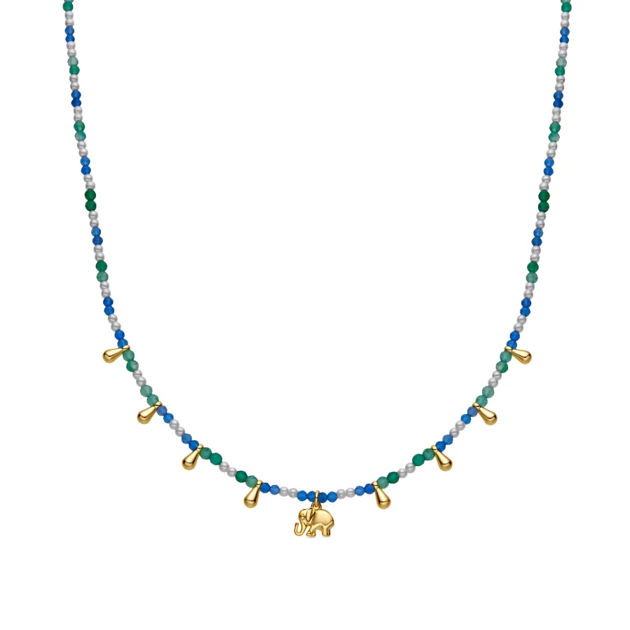 Collar de Plata de Ley 925 y Cristal Azul Oscuro acabado oro 18k - Dirhum