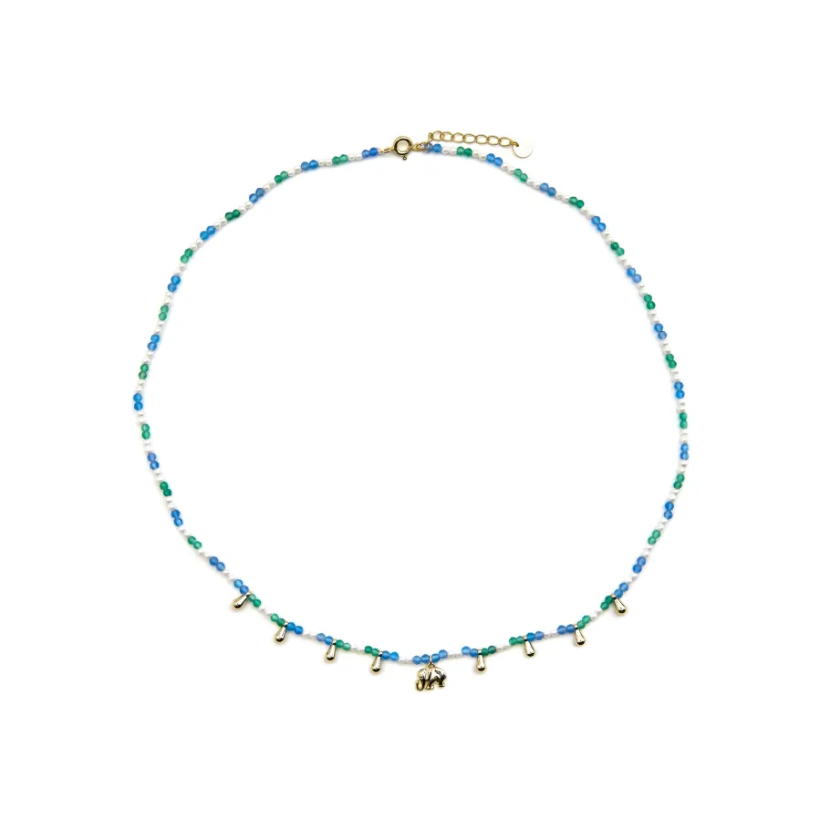 Collar de Plata de Ley 925 y Cristal Azul Oscuro acabado oro 18k - Dirhum