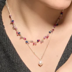 Collar de Plata de Ley 925 y Cristal Rosa acabado rodio - Colir