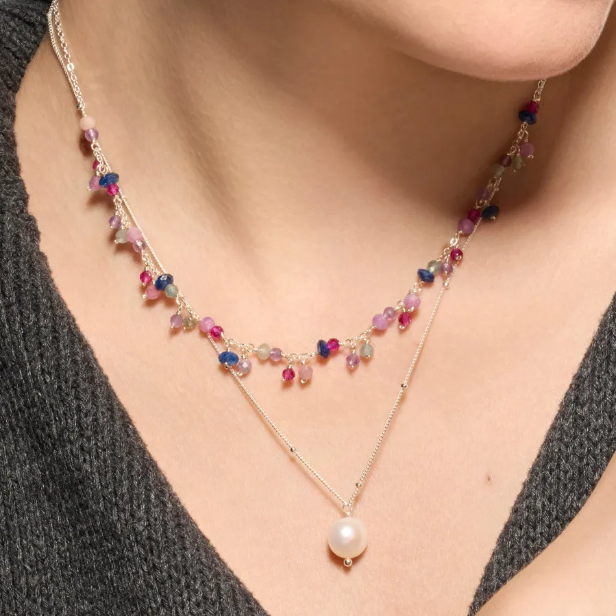Collar de Plata de Ley 925 y Cristal Rosa acabado rodio - Colir