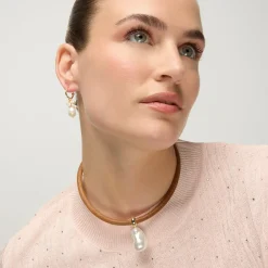 Collar de Plata de Ley 925 y Perla Blanca acabado oro amarillo de 18k - Abongo