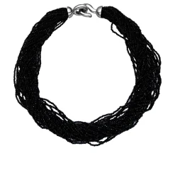 Collar de Plata de Ley 925 y Cristal Negro acabado rodio - Kibak