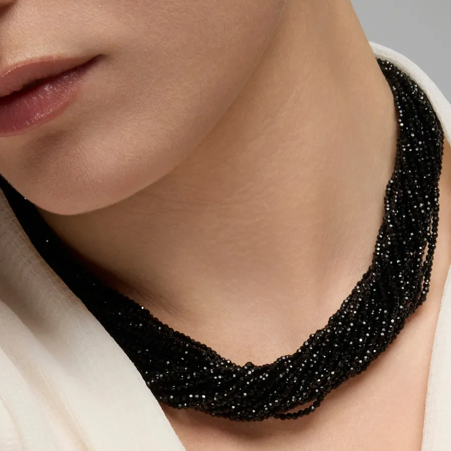 Collar de Plata de Ley 925 y Cristal Negro acabado rodio - Kibak