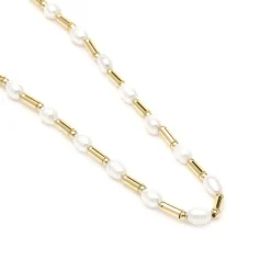 Collar de Plata de Ley 925 y Perla Blanca acabado en oro amarillo 18k - Laurid