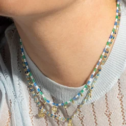 Collar de Plata de Ley 925 y Lacado Azul acabado oro 18k - Shione