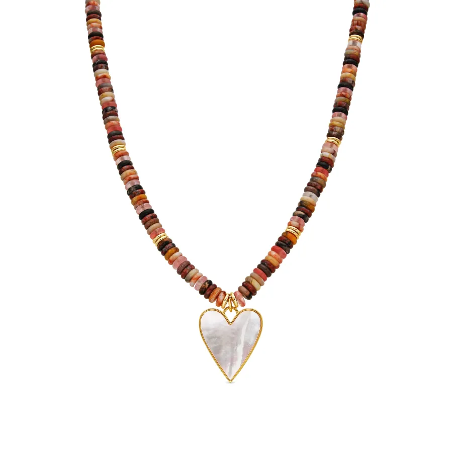 Collar de Plata de Ley 925 y Agata Multicolor acabado oro amarillo de 18k Umex