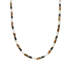 Collar de Plata de Ley 925 y Ojo de Tigre acabado oro amarillo de 18k - Fale