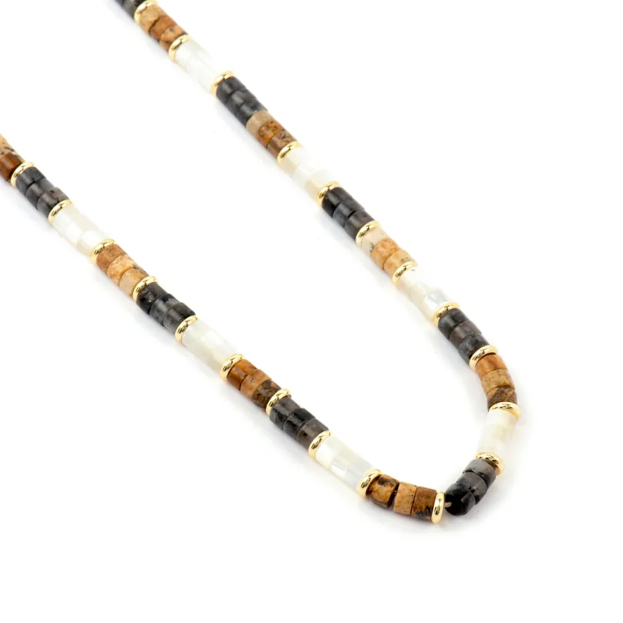 Collar de Plata de Ley 925 y Ojo de Tigre acabado oro amarillo de 18k - Fale