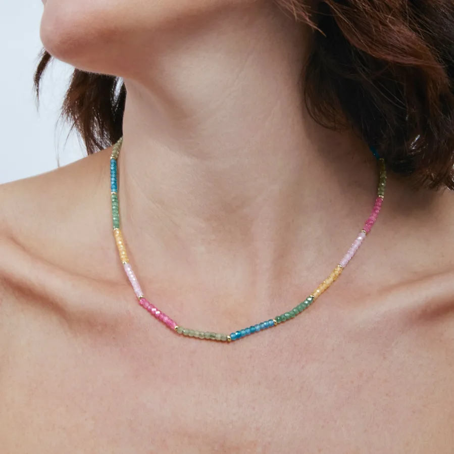 Collar de Plata de Ley 925 y Cristal Multicolor acabado en oro amarillo de 18k - Shusau