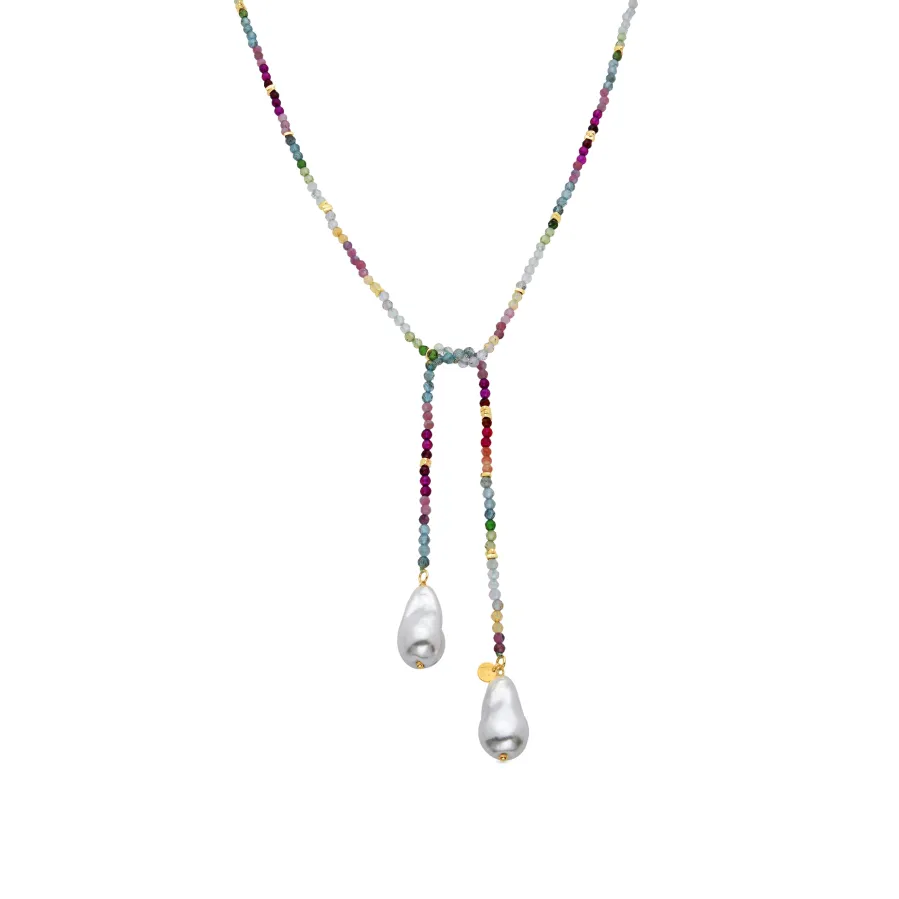 Collar de Plata de Ley 925 y Cristal Multicolor acabado oro amarillo de 18k - Lorex