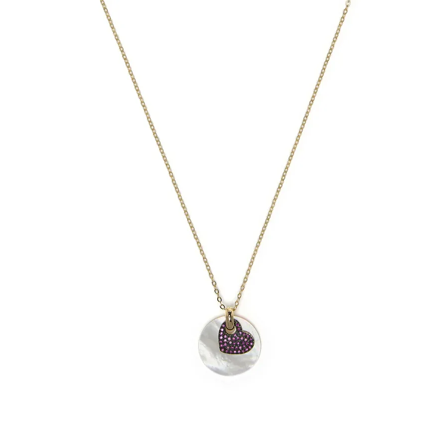 Collar de Plata de Ley 925 y Circonita Rubí acabado en oro amarillo 18k - Heart