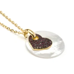Collar de Plata de Ley 925 y Circonita Rubí acabado en oro amarillo 18k - Heart