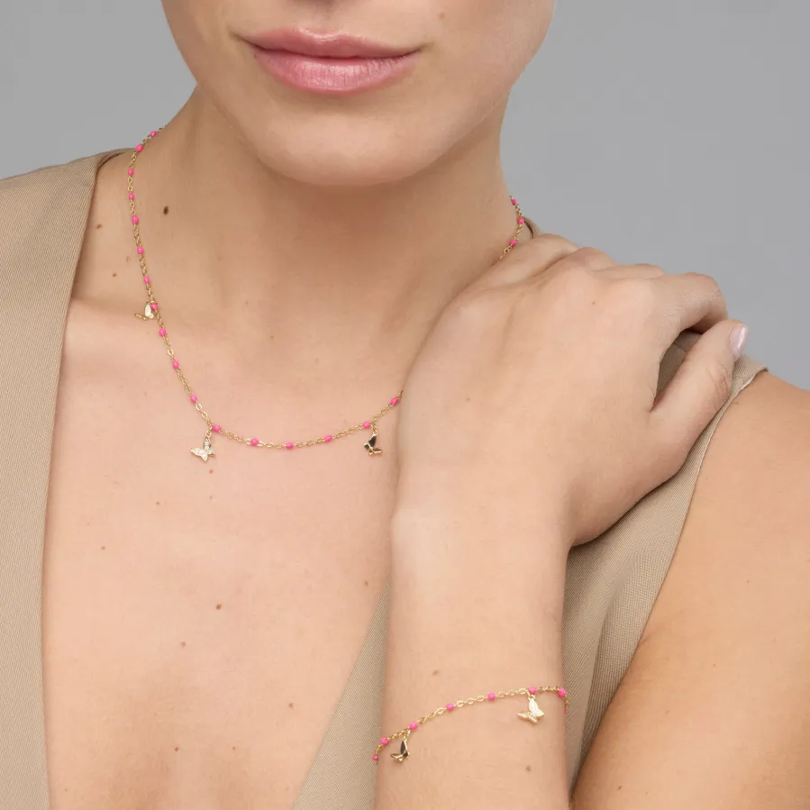 Collar de Plata de Ley 925 y Lacado Rosa acabado oro amarillo de 18k - Zumre