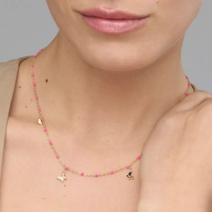 Collar de Plata de Ley 925 y Lacado Rosa acabado oro amarillo de 18k - Zumre