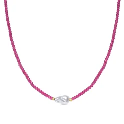 Collar de Plata de Ley 925 y Circonita Rosa acabado en oro amarillo de 18k - Druna