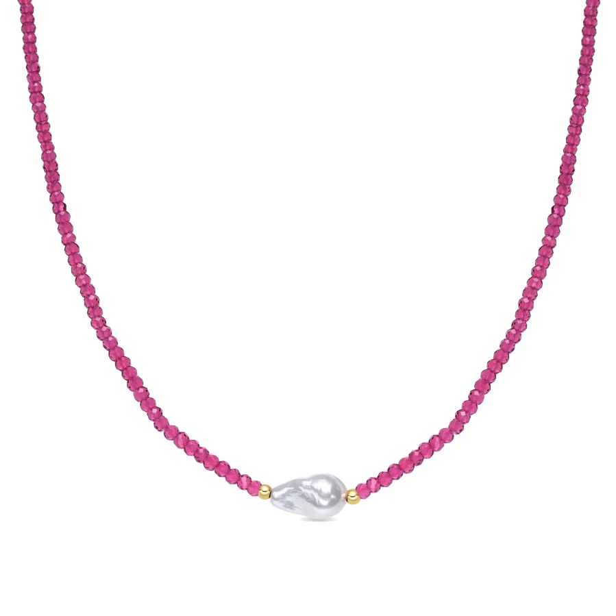 Collar de Plata de Ley 925 y Circonita Rosa acabado en oro amarillo de 18k - Druna
