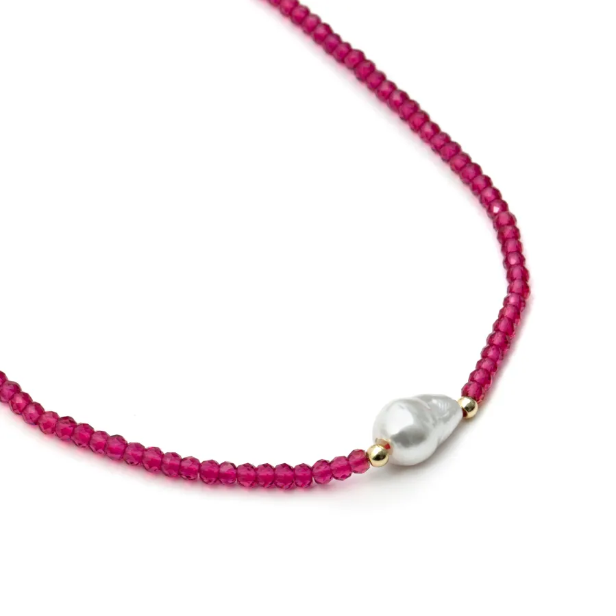 Collar de Plata de Ley 925 y Circonita Rosa acabado en oro amarillo de 18k - Druna