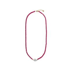 Collar de Plata de Ley 925 y Circonita Rosa acabado en oro amarillo de 18k - Druna