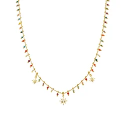 Collar de Plata de Ley 925 y Cristal Multicolor acabado oro amarillo de 18k - Huin