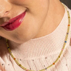 Collar de Plata de Ley 925 y Cristal Multicolor acabado oro 18k - Deli