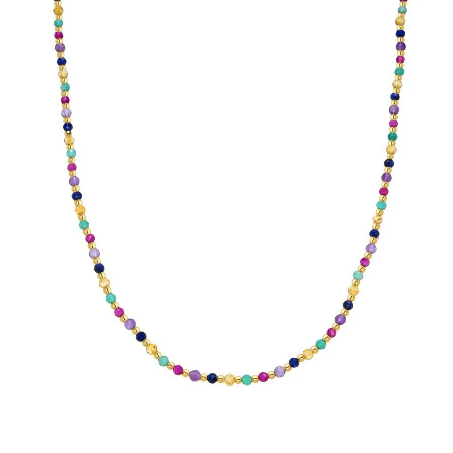 Collar de Plata de Ley 925 y Cristal Multicolor acabado en oro amarillo 18K - Shedi