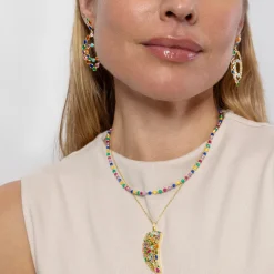 Collar de Plata de Ley 925 y Cristal Multicolor acabado en oro amarillo 18K - Shedi