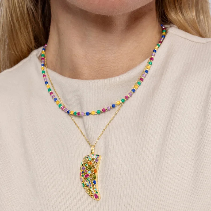 Collar de Plata de Ley 925 y Cristal Multicolor acabado en oro amarillo 18K - Shedi