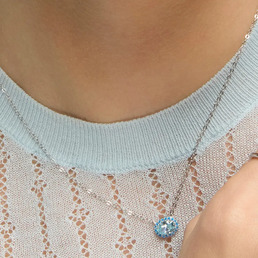 Collar de Plata de Ley 925 y Circonita Aguamarina acabado rodio - Unxo