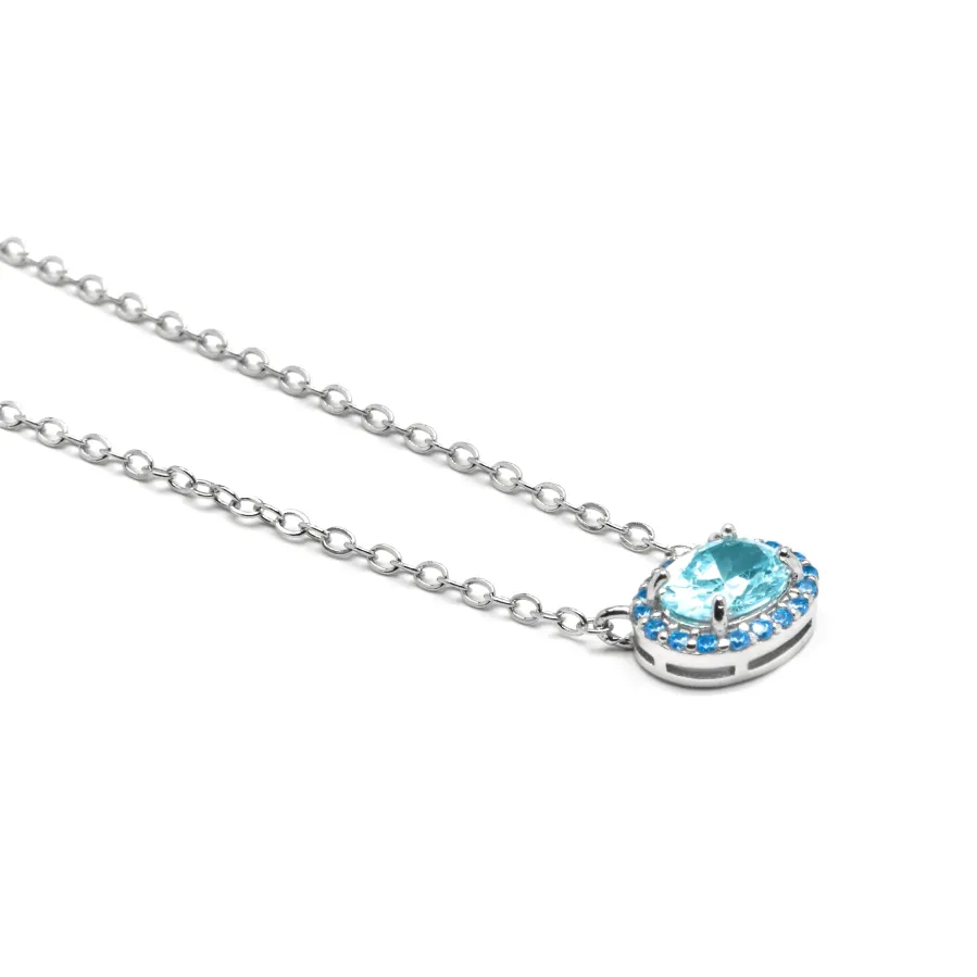 Collar de Plata de Ley 925 y Circonita Aguamarina acabado rodio - Unxo