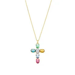 Collar de Plata de Ley 925 y Circonita Multicolor acabado oro amarillo de 18k - Laore