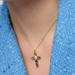 Collar de Plata de Ley 925 y Circonita Multicolor acabado oro amarillo de 18k - Laore