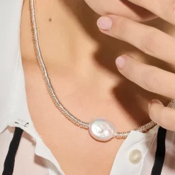 Collar de Plata de Ley 925 y Perla Blanca acabado rodio - Siever