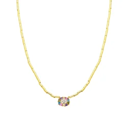 Collar de Plata de Ley 925 y Circonita Multicolor acabado oro amarillo de 18k - Mezay