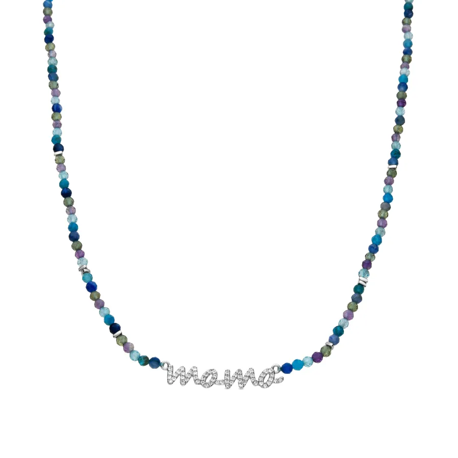 Collar de Plata de Ley 925 y Cristal Azul Oscuro acabado rodio - Mama
