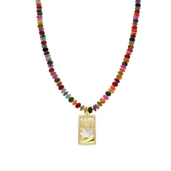 Collar de Plata de Ley 925 y Agata Multicolor acabado oro amarillo de 18k - Laha